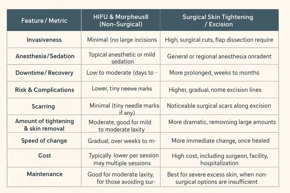 Table showing benefits of Lipo Freeze 2 U Wiltshire treatments for skin tightening following weight loss injections.